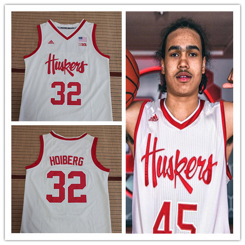  Mens Nebraska Huskers Custom  2019 White With Red Neck Adidas College Basketball Jersey 