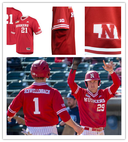  Mens Nebraska Huskers Custom 2021 Scarlet Pullover Adidas College Baseball Game Jersey 
