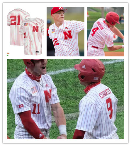  Mens Nebraska Huskers Custom 2021 White Pinstripe Adidas College Baseball Game Jersey 