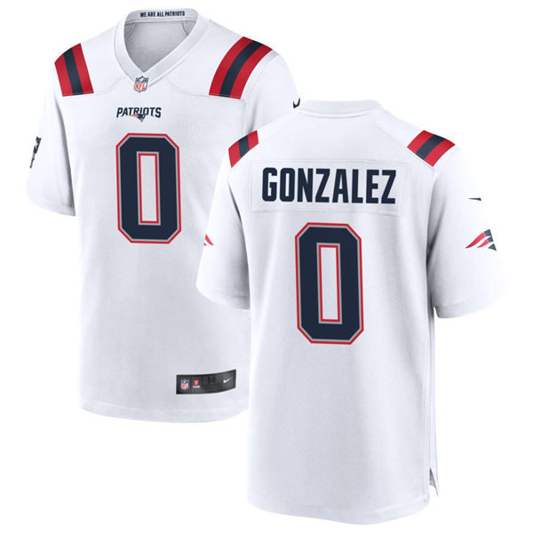  Mens New England Patriots #0 Christian Gonzalez Nike White Vapor Untouchable Limited Jersey 