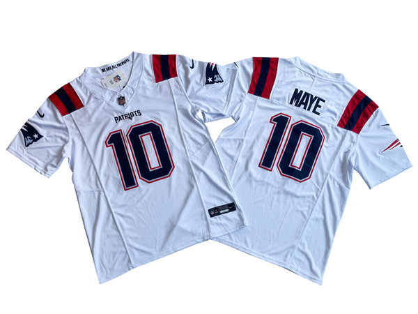  Mens New England Patriots #10 Drake Maye Nike White Vapor Untouchable Limited Jersey 