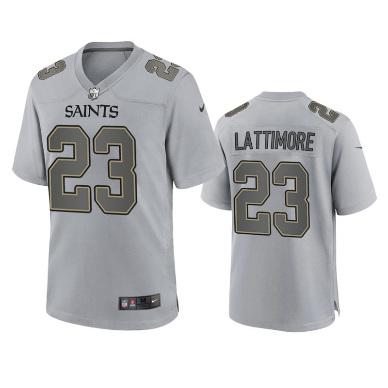  Mens New Orleans Saints #23 Marshon Lattimore Gray Atmosphere Fashion Game Jersey 