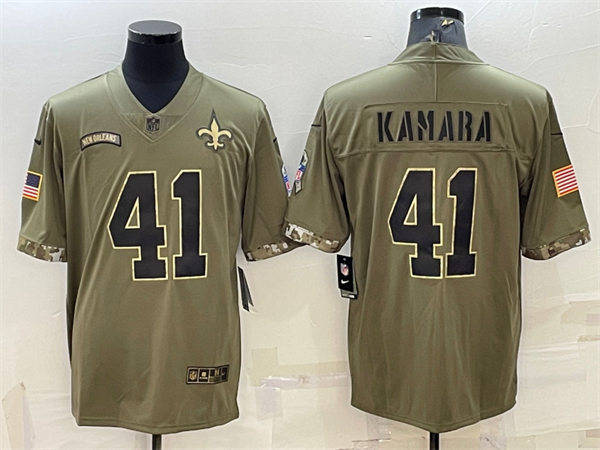  Mens New Orleans Saints #41 Alvin Kamara  Olive 2022 Salute To Service Limited Jersey 