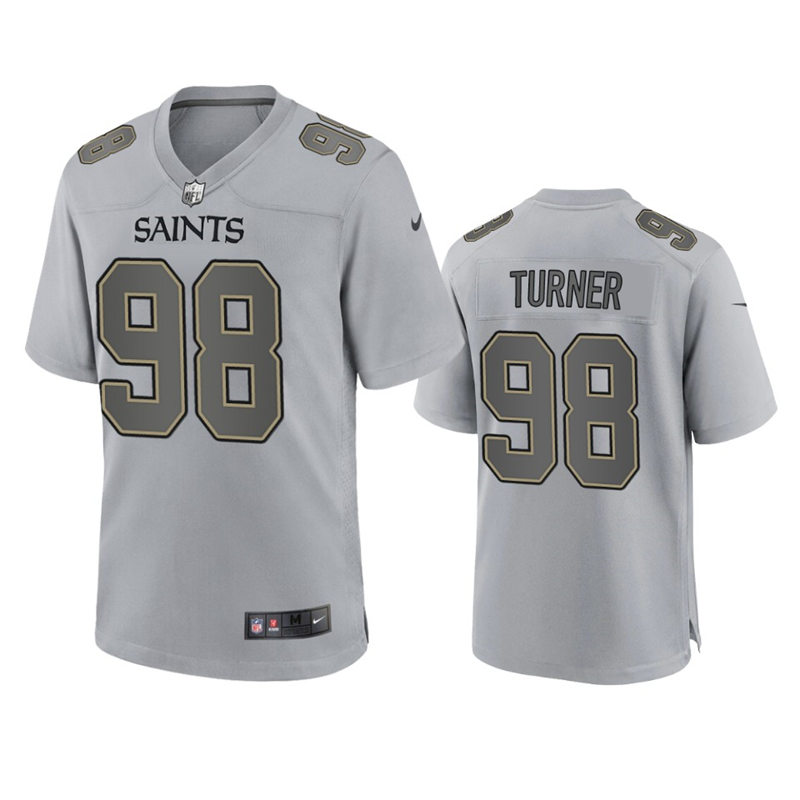  Mens New Orleans Saints #98 Payton Turner Gray Atmosphere Fashion Game Jersey 