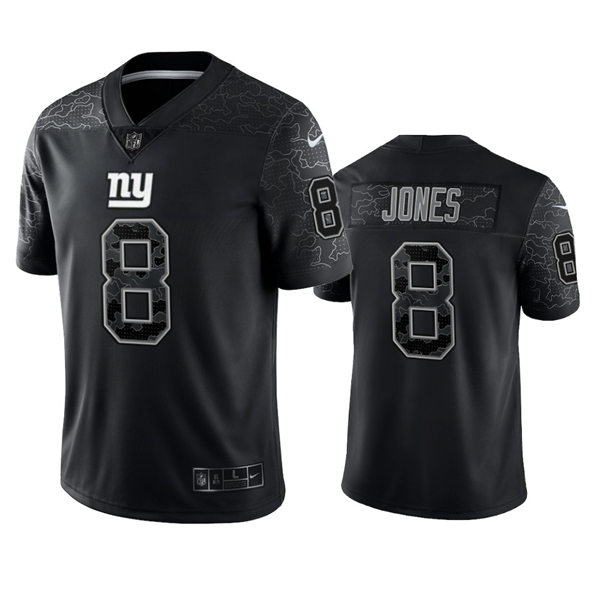  Mens New York Giants #8 Daniel Jones Black Reflective Limited Jersey 