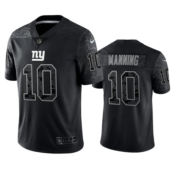  Mens New York Giants Retired Player #10 Eli Manning Black Reflective Limited Jersey 