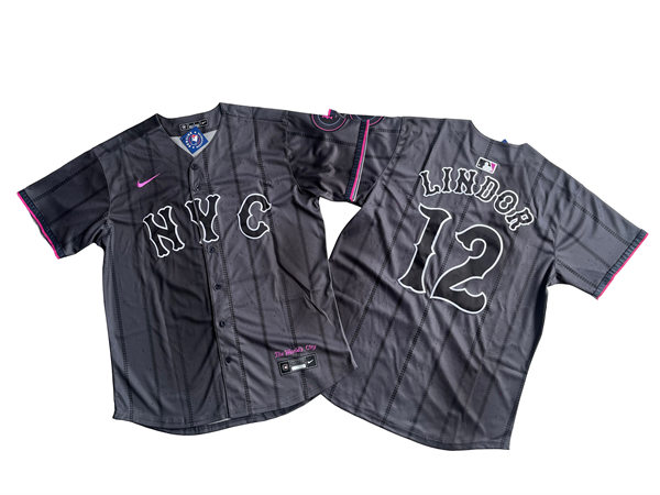  Mens New York Mets #12 Francisco Lindor Nike Graphite 2024 City Connect Limited Jersey 