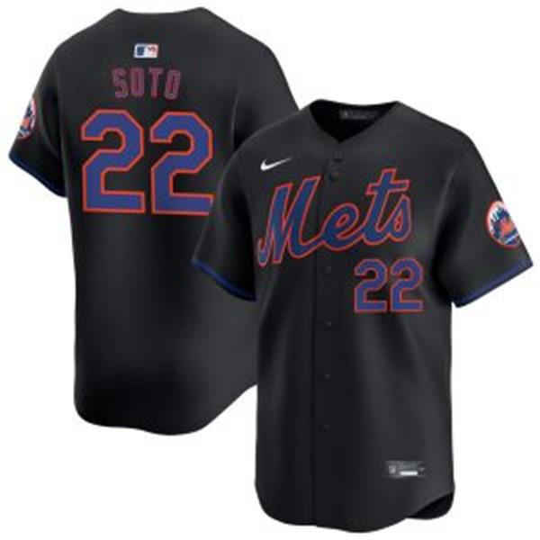  Mens New York Mets #22 Juan Soto Nike Black Alternate Limited Jersey 