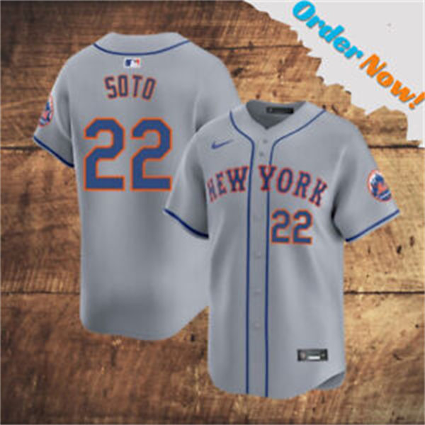  Mens New York Mets #22 Juan Soto Nike Grey Road Limited Player Jersey 