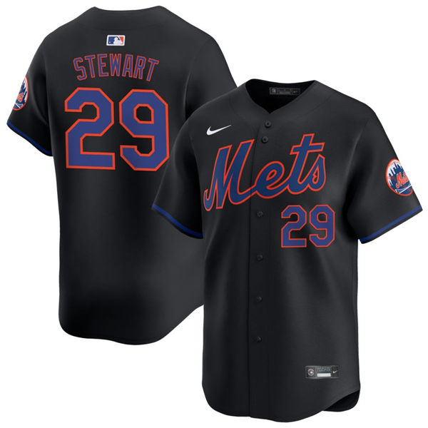  Mens New York Mets #29 DJ Stewart Nike 2024 Black Alternate Limited Jersey 