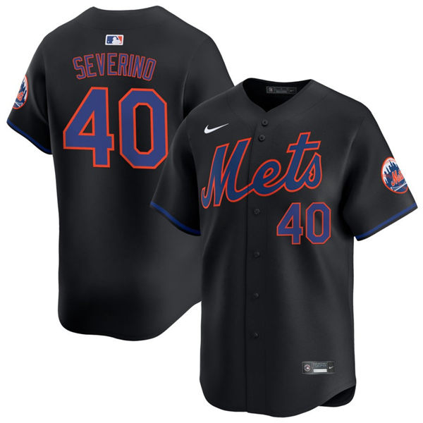  Mens New York Mets #40 Luis Severino Nike Black Alternate Limited Jersey 