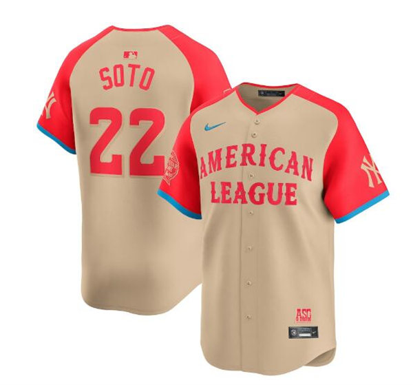  Mens New York Yankees #22 Juan Soto American League Nike 2024 MLB All-Star Game Limited Player Jersey - Cream 
