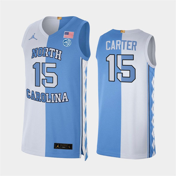  Mens North Carolina Tar Heels #15 Vince Carter White Blue Split Edition College Basketball Jersey