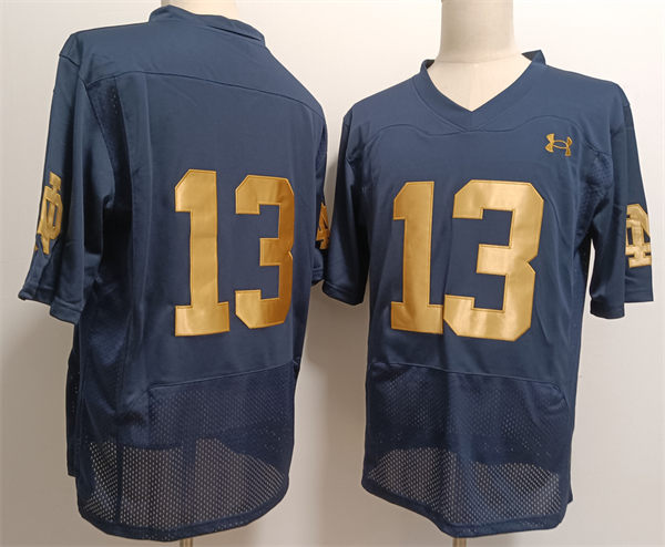  Mens Notre Dame Fighting Irish #13 Riley Leonard Navy 2024 SHAMROCK SERIES Uniform Jersey 