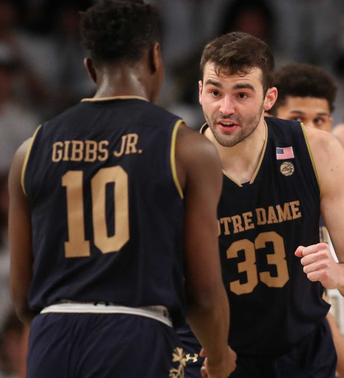  Mens Notre Dame Fighting Irish Custom Prentiss Hubb Elijah Morgan Trey Wertz Elijah Taylor Matt Zona Under Armour 2020 Navy Gold College Basketball Jersey 