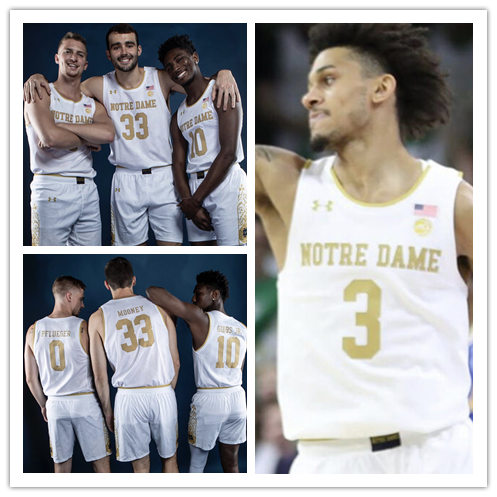  Mens Notre Dame Fighting Irish Custom Under Armour 2020 White Gold College Basketball Jersey 
