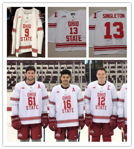 Mens Ohio State Buckeyes Custom Austin Pooley Quinn Preston Gustaf Westlund Grant Gabriele Custom  Nike 2018 White Ohio State Hockey Jersey 