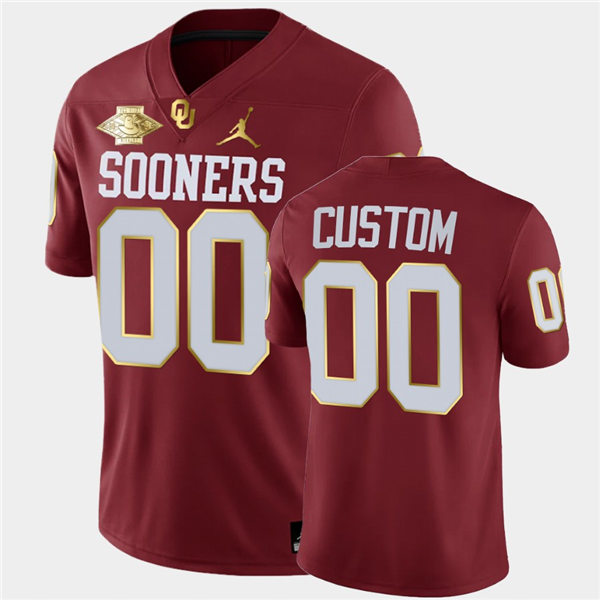 Mens Oklahoma Sooners Custom Crimson 2021 Red River Showdown Golden Edition Jersey 