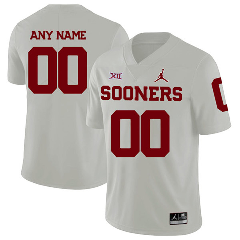  Mens Oklahoma Sooners Custom Jordan White College Football Jersey 