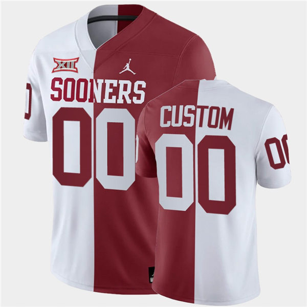  Mens Oklahoma Sooners Custom White Crimson Jordan Brand Split Two-Tone Jersey