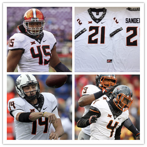  Mens Oklahoma State Cowboys Custom White Nike Football Game Jersey 