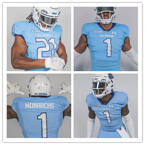  Mens Old Dominion Monarchs Custom Lala Davis Ronnie Cameron Deeve Harris DJ. Mack Jr. Under Armour 2021 Blue Football Jersey 