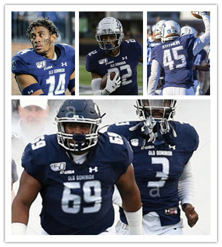  Mens Old Dominion Monarchs Custom Lawrence Garner Isaac Weaver Hayden Wolff Zack Kuntz Under Armour 2021 Navy Football Jersey 