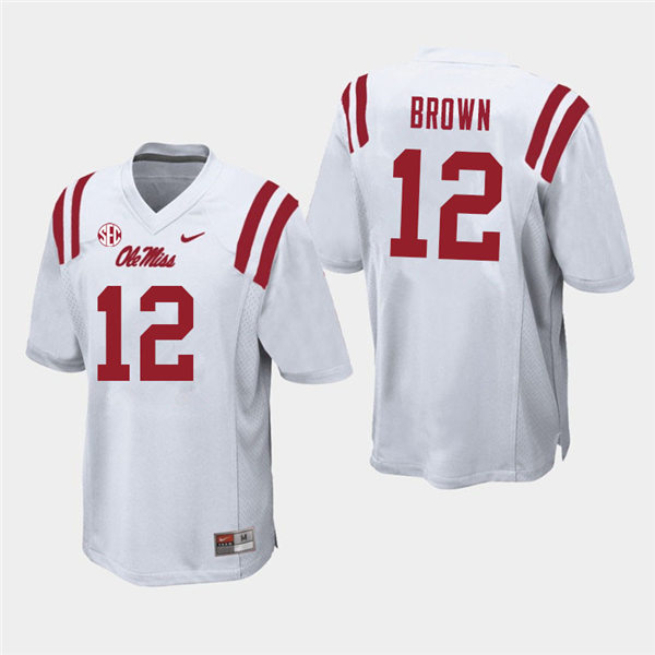  Mens Ole Miss Rebels #12 Jakivuan Brown Nike White College Football Game Jersey