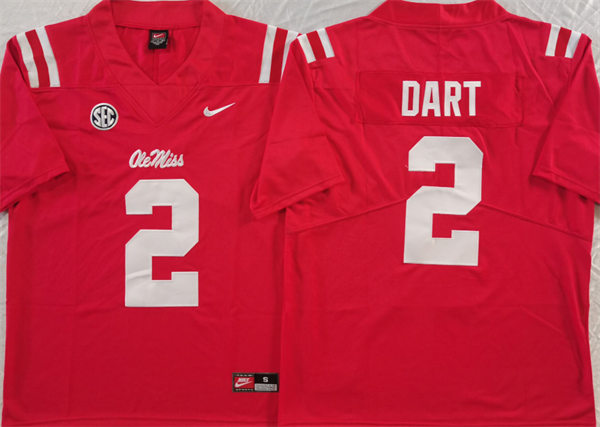  Mens Ole Miss Rebels #2 Jaxson Dart Red F.U.S.E. Limited Football Game Jersey 