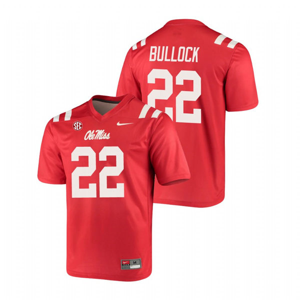  Mens Ole Miss Rebels #22 Kentrel Bullock Nike Red College Football Game Jersey