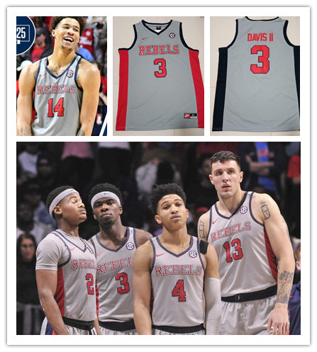  Mens Ole Miss Rebels Custom Jaemyn Brakefield Eric Van Der Heijden Daeshun Ruffin Nike Grey Basketball Jersey 