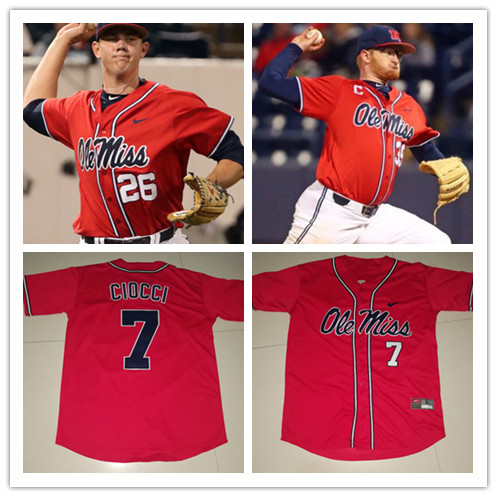  Mens Ole Miss Rebels Custom Jerrion Ealy John Rhys Plumlee TJ McCants Hayden Leatherwood Derek Diamond Nike Red Baseball Jersey 