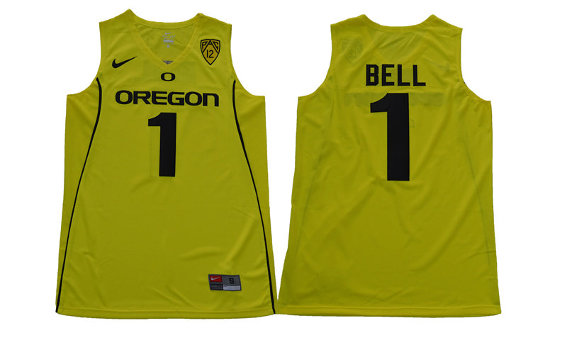  Mens Oregon Ducks #1 Jordan Bell Nike 2017 Yellow Black Basketball Jersey