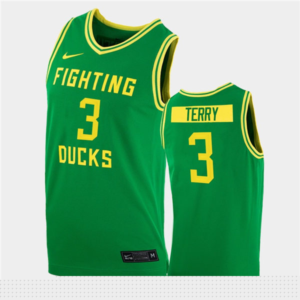  Mens Oregon Ducks #3 Jalen Terry Nike Green College Fighting Ducks Basketball Game Jersey
