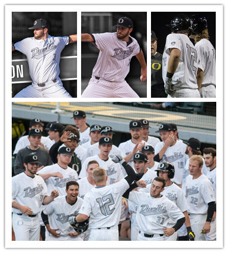  Mens Oregon Ducks Custom Tanner Smith Gabe Matthews Kenyon Yovan Aaron Zavala Sam Novitske Anthony Hall Nike 2017 White Silver Baseball Jersey 