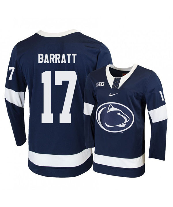  Mens Penn State Nittany Lions #17 Evan Barratt Stitched Nike Navy Hockey Jersey