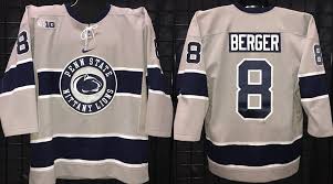  Mens Penn State Nittany Lions #8 Chase Berger Nike Grey Team Logo Hockey Jersey