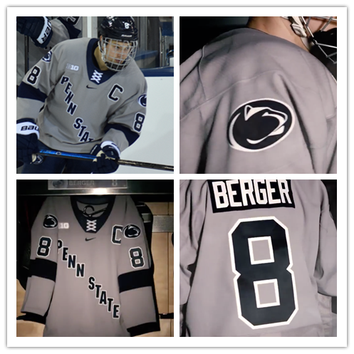  Mens Penn State Nittany Lions Custom Nike Grey Penn State Hockey Jersey 
