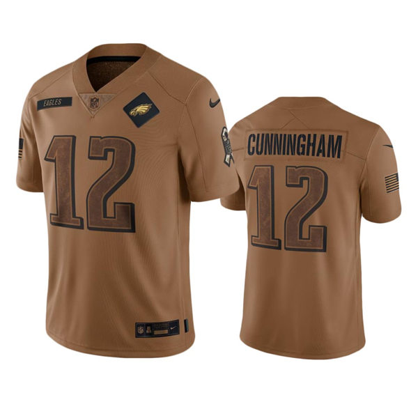  Mens Philadelphia Eagles #12 Randall Cunningham Brown 2023 Salute To Service Limited Jersey 
