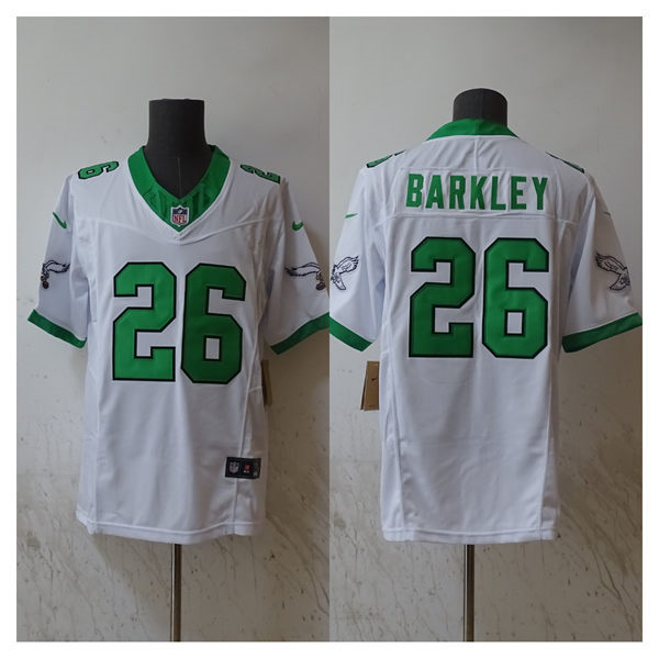  Mens Philadelphia Eagles #26 Saquon Barkley White 1996 Retro Nike 2023 Vapor F.U.S.E. Limited Jersey 