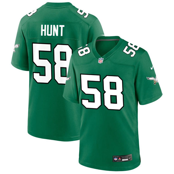 Mens Philadelphia Eagles #58 Jalyx Hunt Nike Kelly Green Retro Jersey 