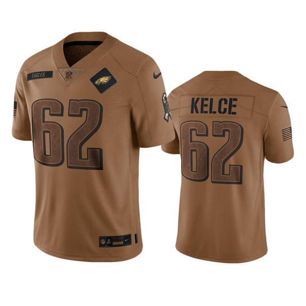  Mens Philadelphia Eagles #62 Jason Kelce Brown 2023 Salute To Service Limited Jersey 