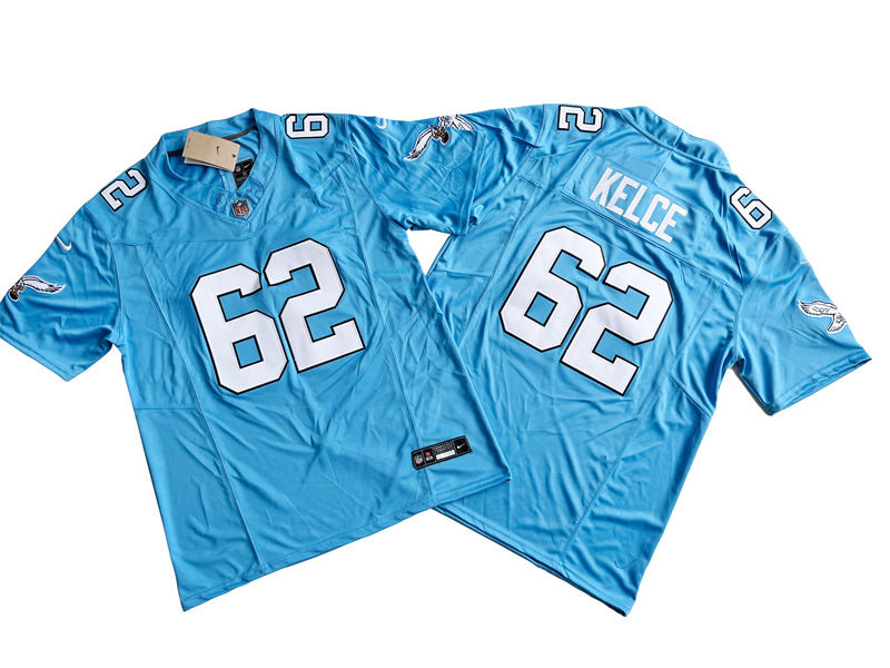  Mens Philadelphia Eagles #62 Jason Kelce Light Blue Nike 2023 Vapor F.U.S.E. Limited Jersey 