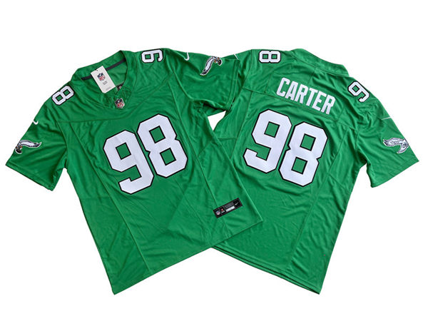 Mens Philadelphia Eagles #98 Jalen Carter Nike Kelly Green Retro Jersey 