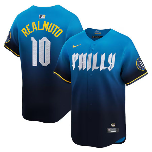  Mens Philadelphia Phillies #10  J. T. Realmuto Nike Blue 2024 City Connect Limited Player Jersey 