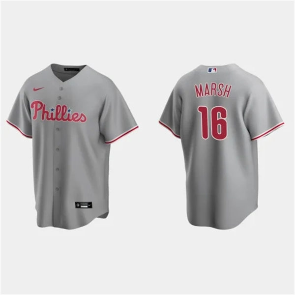  Mens Philadelphia Phillies #16 Brandon Marsh Nike Grey Road Limited Jersey 