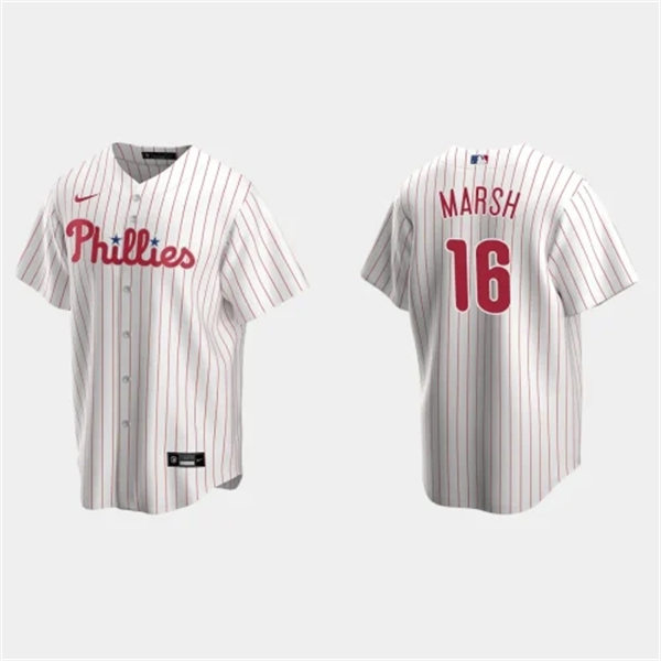  Mens Philadelphia Phillies #16 Brandon Marsh Nike White Pinstripe Home Limited Jersey 