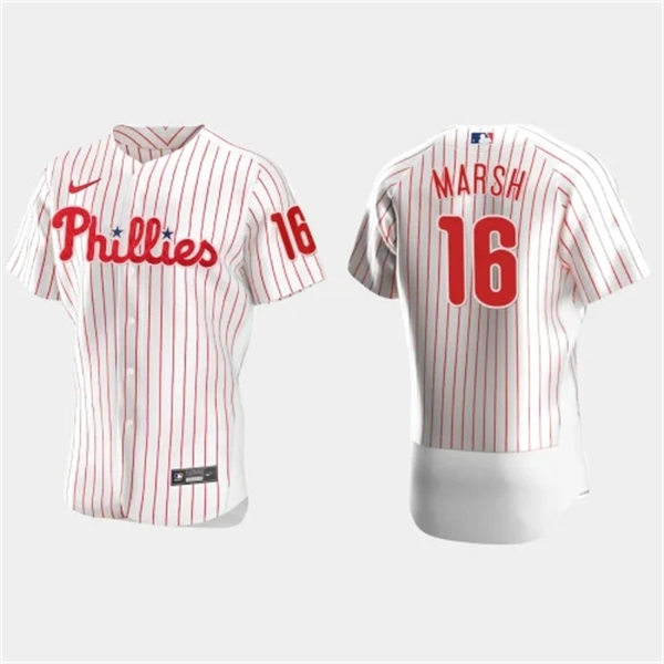  Mens Philadelphia Phillies #16 Brandon Marsh Nike White Pinstripe Home Vapor Premier Elite Jersey 