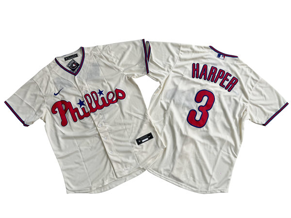  Mens Philadelphia Phillies #3 Bryce Harper Nike Cream Alternate Flexbase Player Jersey 