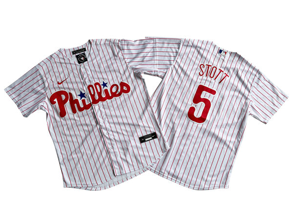  Mens Philadelphia Phillies #5 Bryson Stott Nike White Pinstripe Home Limited Player Jersey 